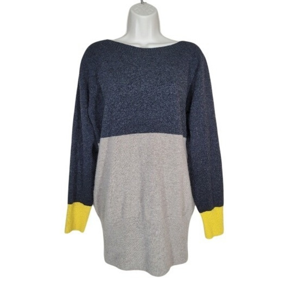 Lambs wool Celtic & Co Sweater W/ M Grey Tan Yellow Color block Tunic LN/NWOT